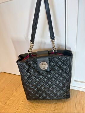 KATE SPADE Quilted Black Lg Tote Bag with gold Chain-Strap along with dust bag